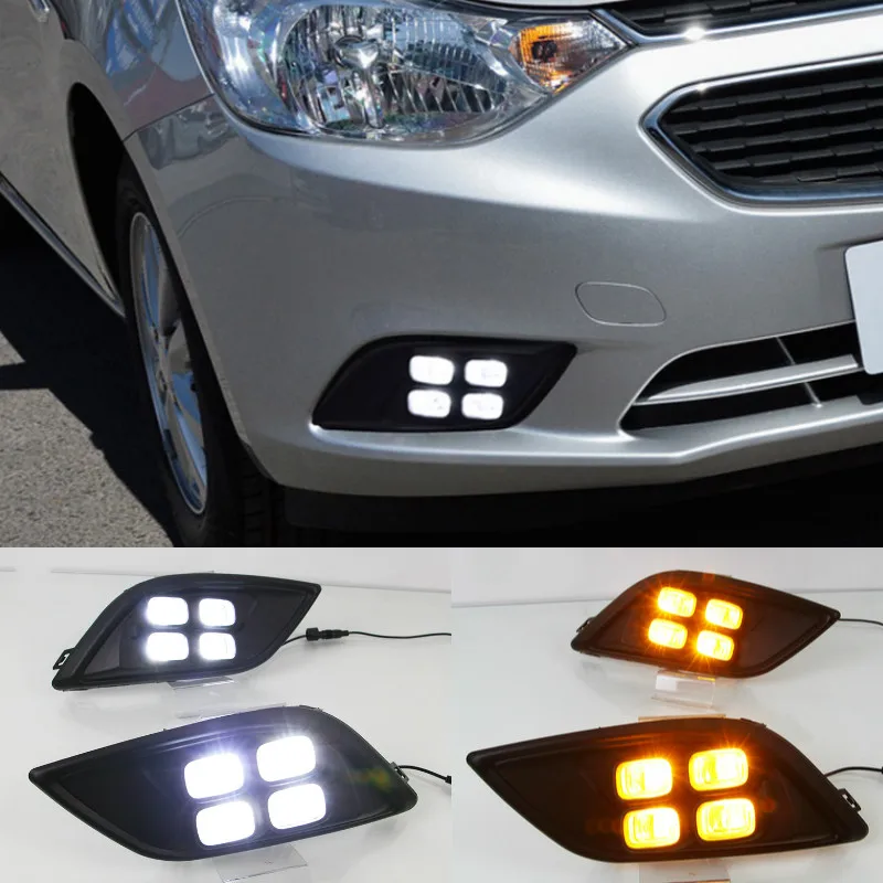 

2pcs For Chevrolet Sail 2014 2015 2016 2017 DRL White Turn Signal Light Yellow Blue Fog Lamp Car LED Daytime Running Light