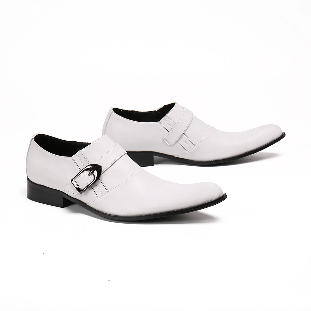 Plus Size Monk Strap Formal Shoes Elegant White Men Wedding Party Dress Shoes Male Business Office Genuine Leather Oxfords Shoes