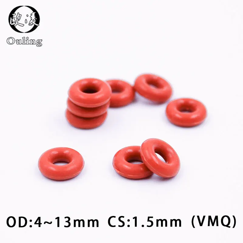 10PCS/lot Red Silicon Ring Silicone O ring 1.5mm Thickness OD4/5/6/7/8/9/10/11/12/13mm Rubber O-Ring Seal Gasket Oring Washer