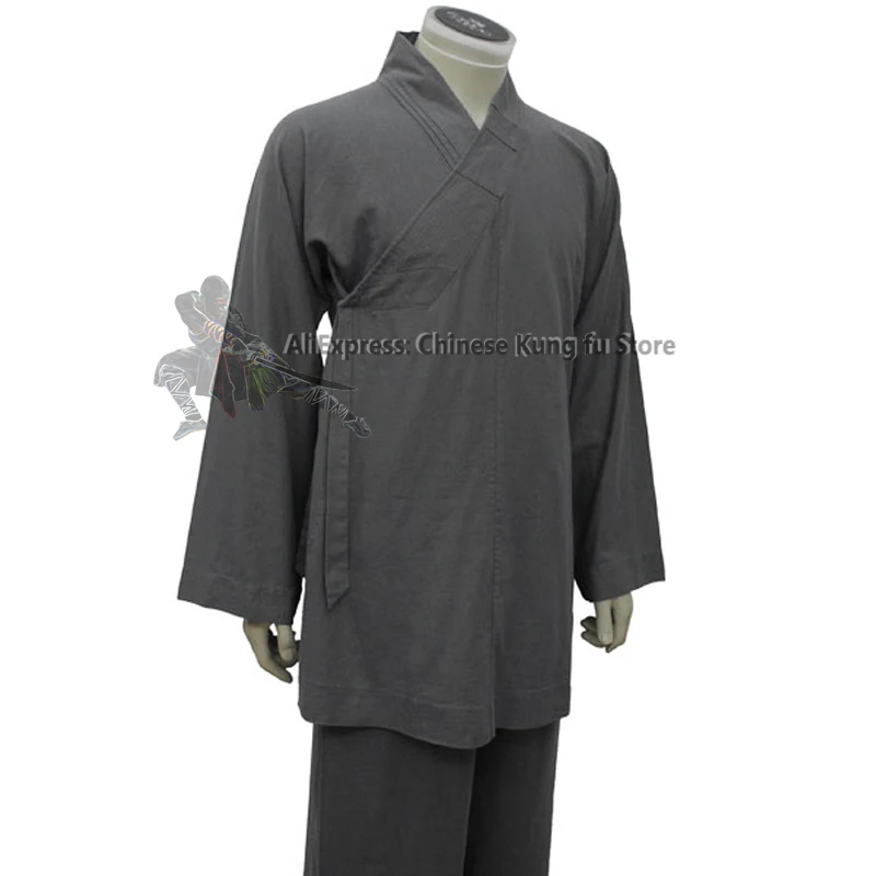 Top Quality Thick Cotton Linen Buddhist Monk Meditation Suit Shaolin Arhat Monk Kung fu Uniform Martial arts Suit