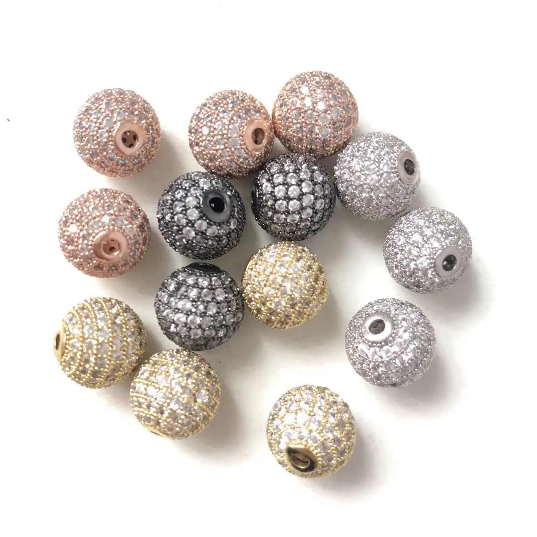10pcs/Lot 12mm Clear Disco Ball Spacers Beads for Women Bracelet Making Bling Zirconia Paved Accessory Gold-Plated Waist Jewelry