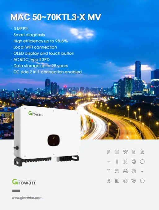 محول طاقة شمسية من سلسلة Growatt MAC 70KTL3-X MV 70KW 70000 واط مدمج مع متحكم في الشحن بالطاقة الشمسية MPPTs