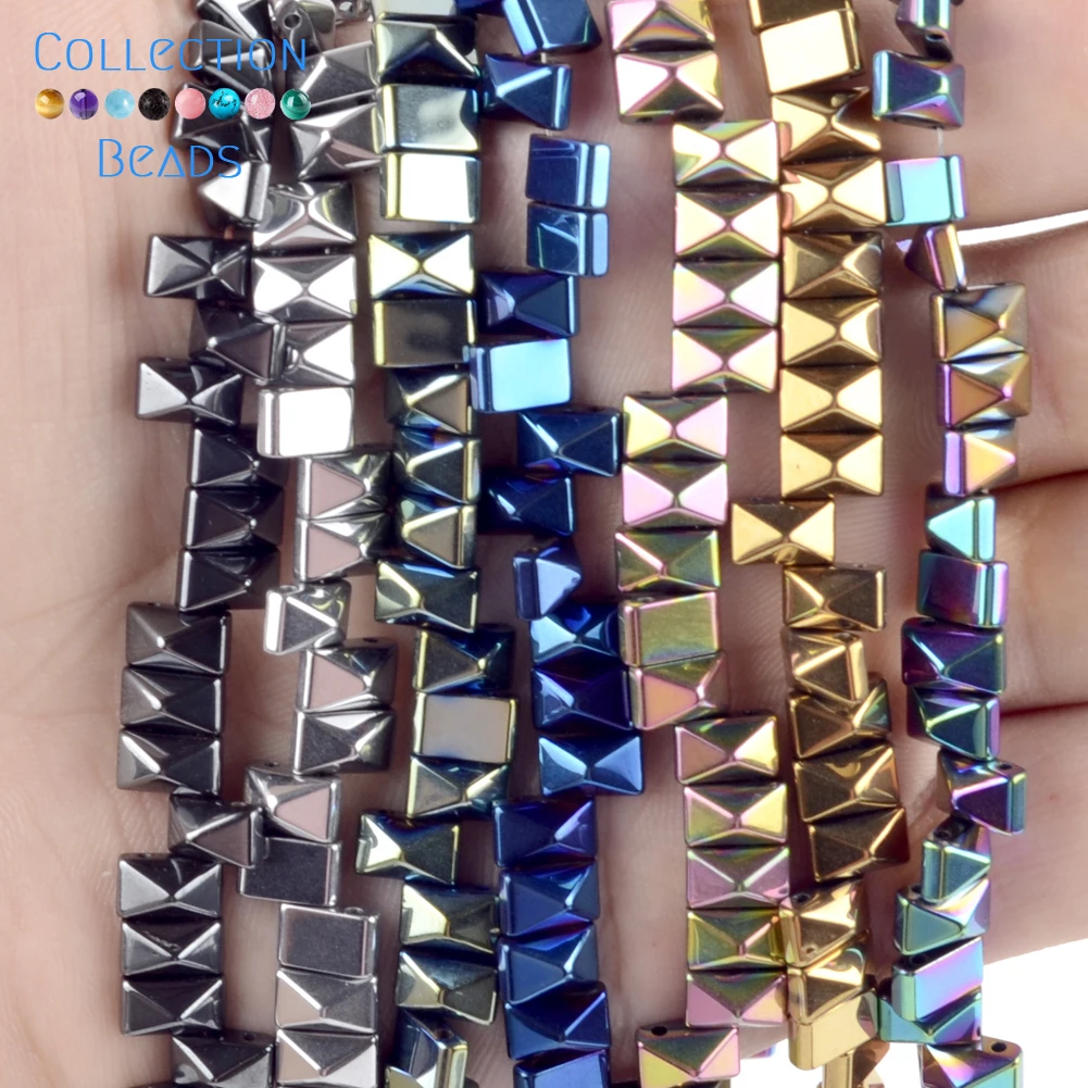Natural Stone Colorful Pyramid Double Hole Hematite Loose Spacer Beads For Diy Jewelry Making Bracelet Necklace Accessories 15''