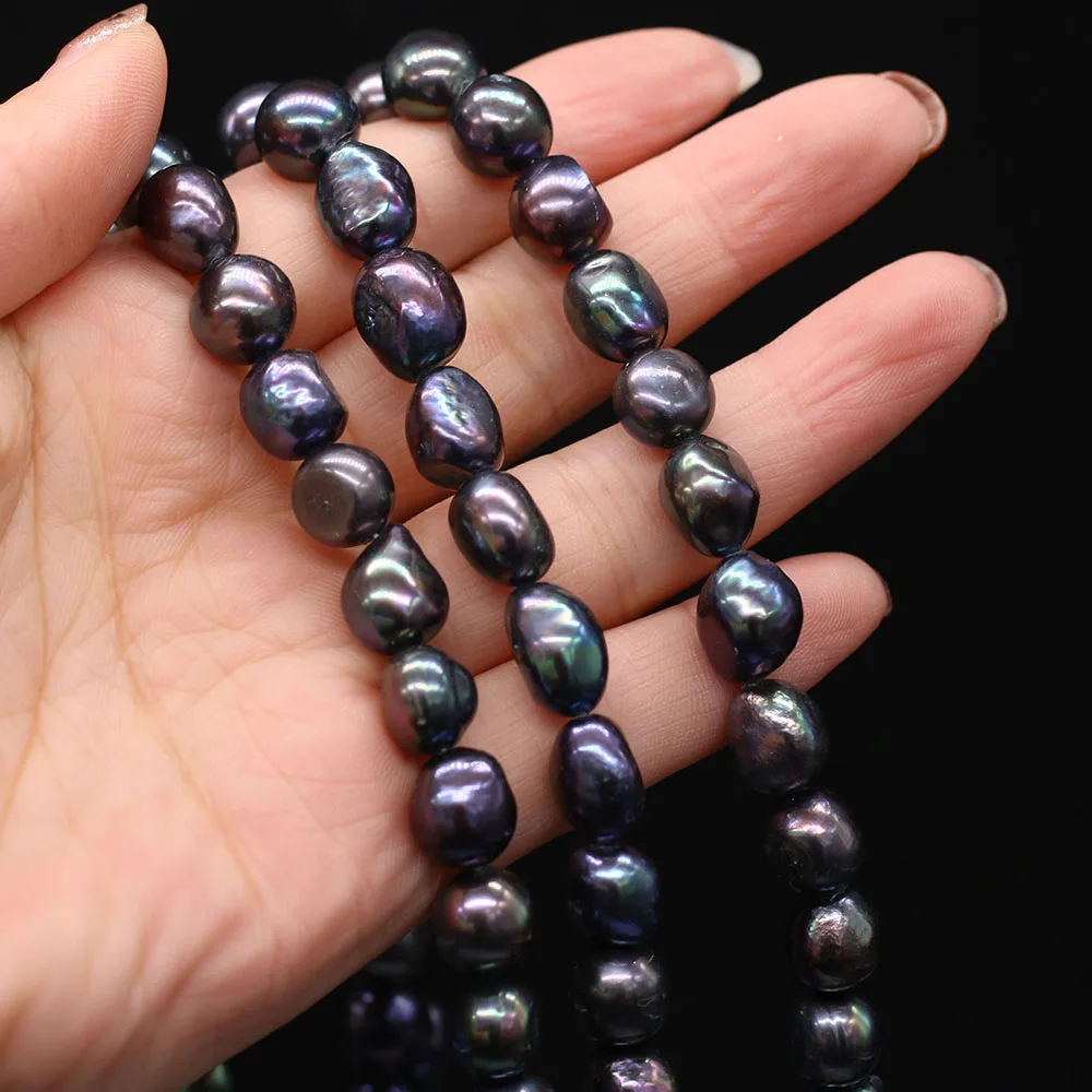 Irregular Shaped Natural Freshwater Pearls Black Straight Holes Two Sides of Glossy Beads 10-11mm Jewelry Making Necklace Bracel