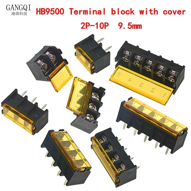 

5Pcs HB-9500 2P-10P 9.5mm Barrier Terminal Block Connector with Cover PCB Mount Pitch 300 30A High HB9500