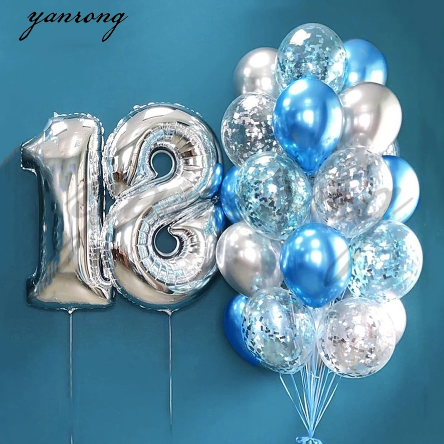 

32inch Sliver Blue Digital Foil Confetti Balloons Anniversaire Aluminum Birthday Wedding Party Decorations Baby shower Globos