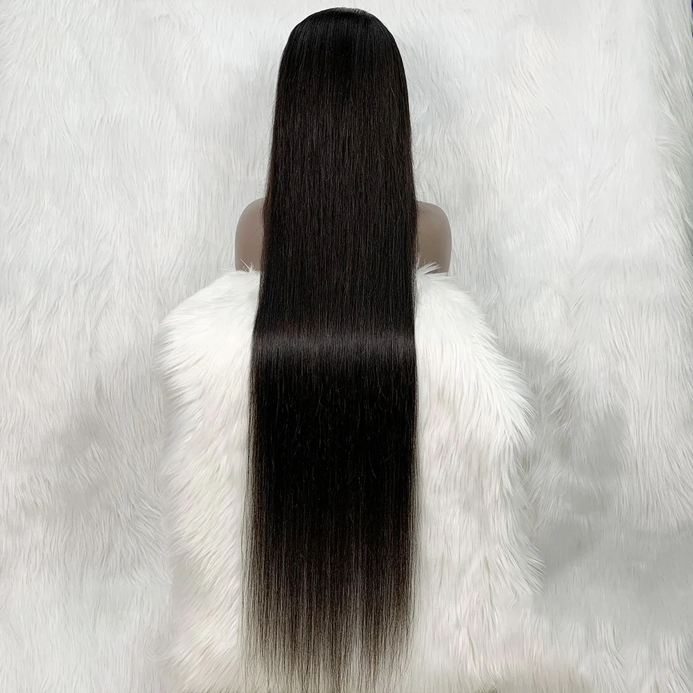 Malaika-Perruque Lace Front Wig sans colle naturelle, cheveux lisses, 13x4, 40 pouces, densité 200, prêt à porter, pour femmes