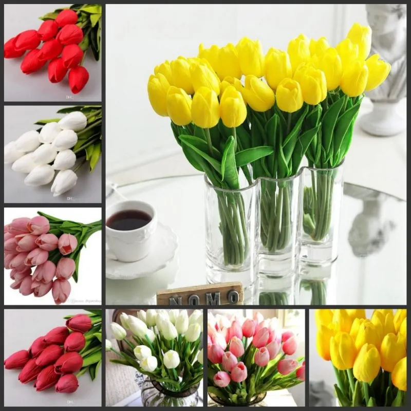 

100 pcs/lot Tulip Artificial Flower PU Artificial bouquet Real touch flowers For Home Wedding decoratiom Supplies