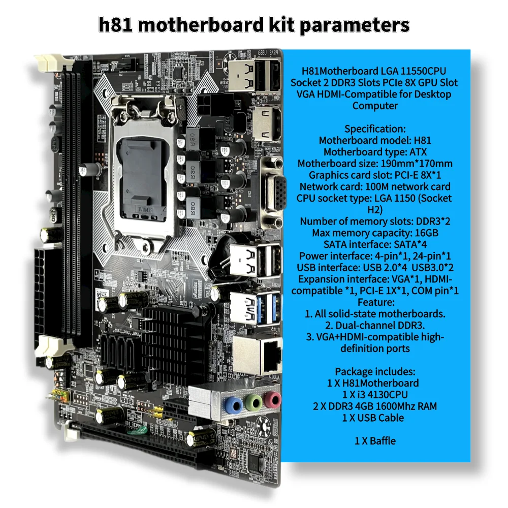 إنتل شرائح H81 LGA1155 العلامة التجارية الجديدة ثنائي القناة عدة 8G DDR3 ثنائي النواة i3-4130 المعالج الرئيسية مكتب الترفيه المساعد