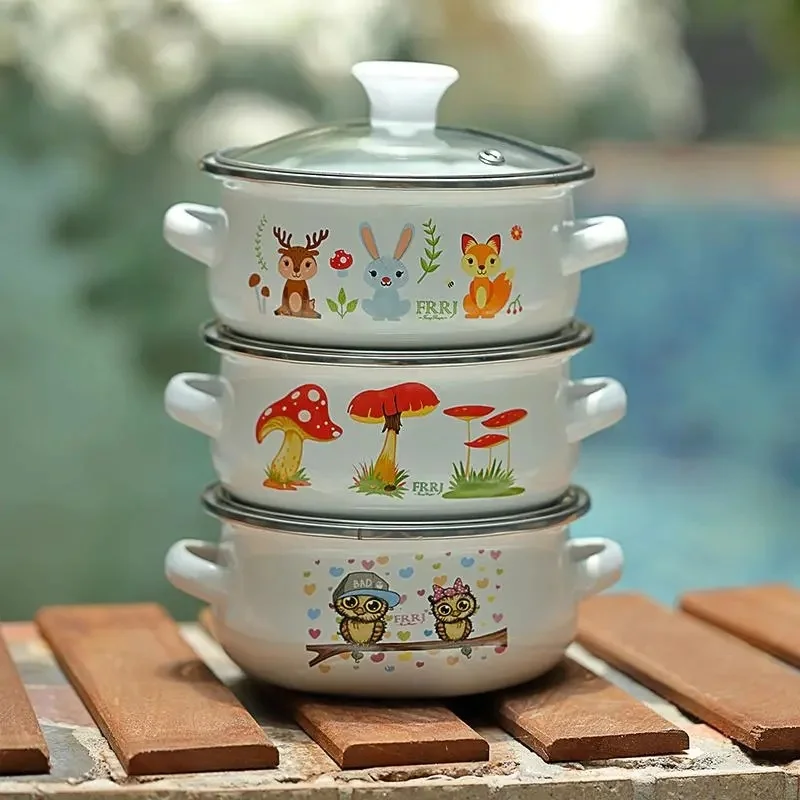 

Enamel Enamel Pot Baby Food Supplement Bowl Household Mini Binaural Enamel Soup Pot Japanese Tableware Refrigerated Cooking Pot