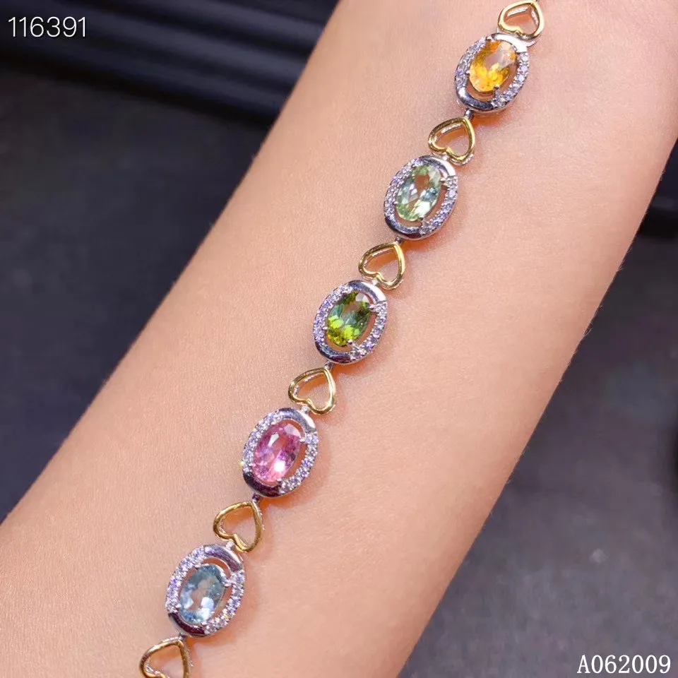 

KJJEAXCMY fine jewelry 925 sterling silver inlaid natural tourmaline bracelet popular girl hand bracelet support test