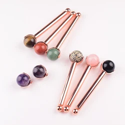 25 MM Natural Stone Ball Face Roller Massage Facial Care Health Eye Head Rose Quartz Crystal Acupuncture Aluminum Wand Massager