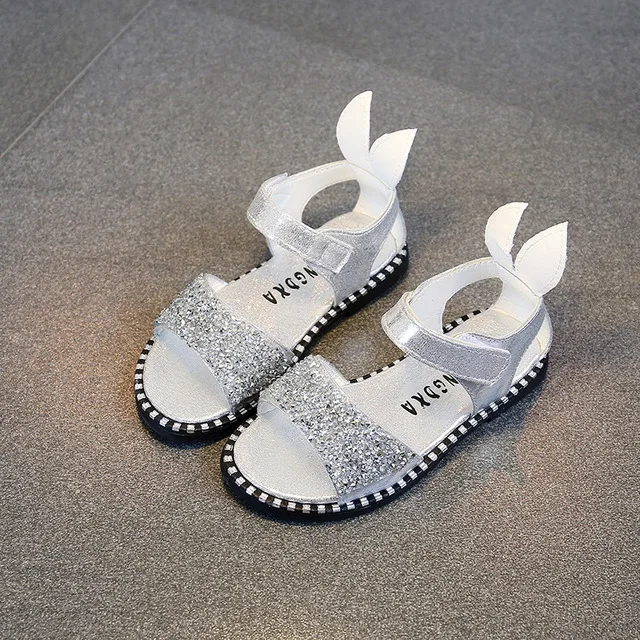 Fashion Kids Sandals For Toddlers Girls Big Children Bling Rhinestone Shiny With Rabbit Ear Soft Princess Sweet Beach Shoes Cute