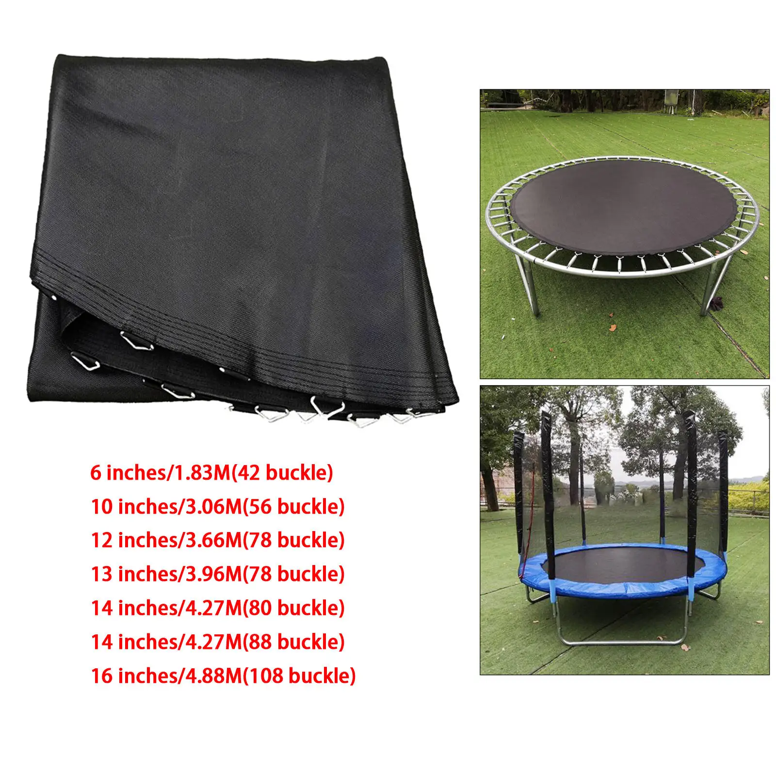 Black High Elastic Trampoline Mat Replacement Mat with V-Rings Hook Buckle Round Trampoline Cloth Outdoor Jumping Bed Accessory