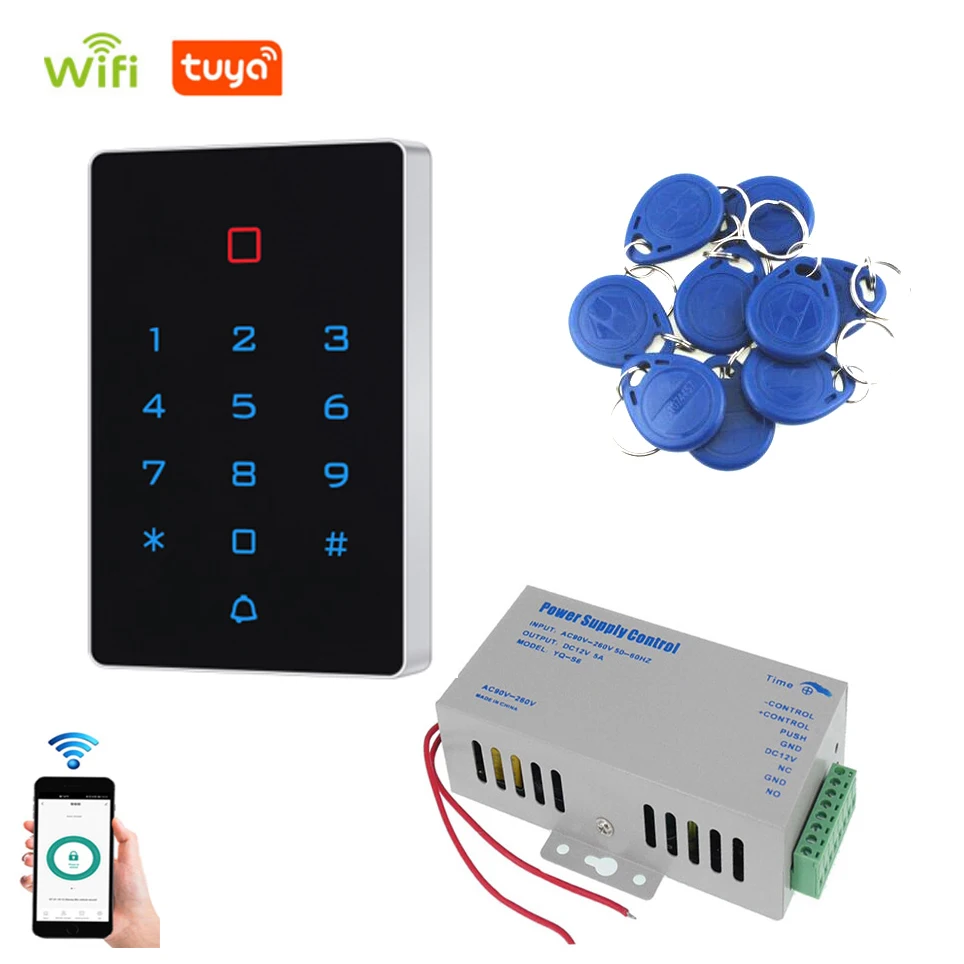 

WiFi bluetooth TuyaAPP backlight touch 125khz RFID Card Access Control keypad Door Lock opener WG 26 input and output watreproof