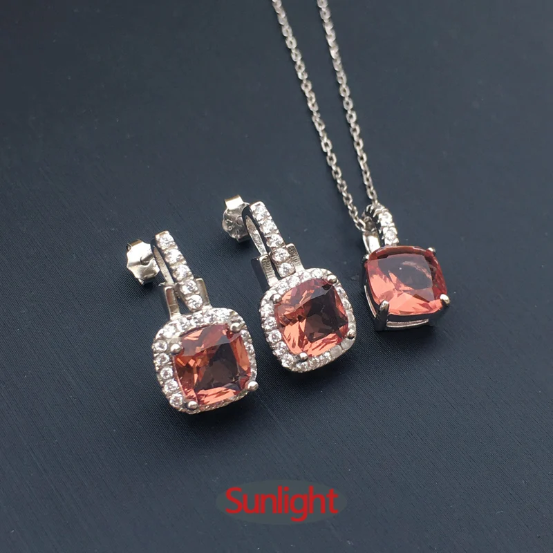 FFGems Created Zultanite Jewelry Sets 925 Sterling Silver Diaspore Stone Color Change For Women Party Wedding Gift With Chain