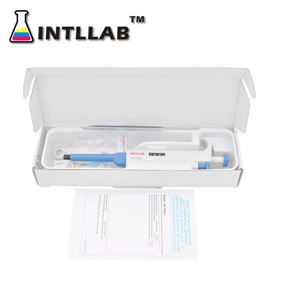 INTLLAB MicroPipette Gun Lab Single Channel Pipette Adjustable Volume Pipette with Tips