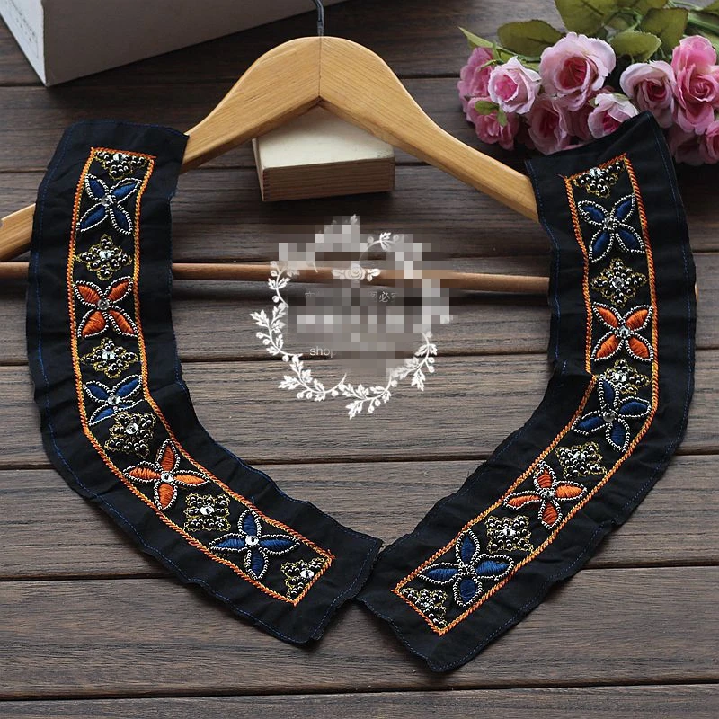 MLAEY Patches 2Pcs Hand Beaded Applique Chiffon Leaves Corsage Collar Patch For Wedding Dress Shoulder Flowers Applique Patches