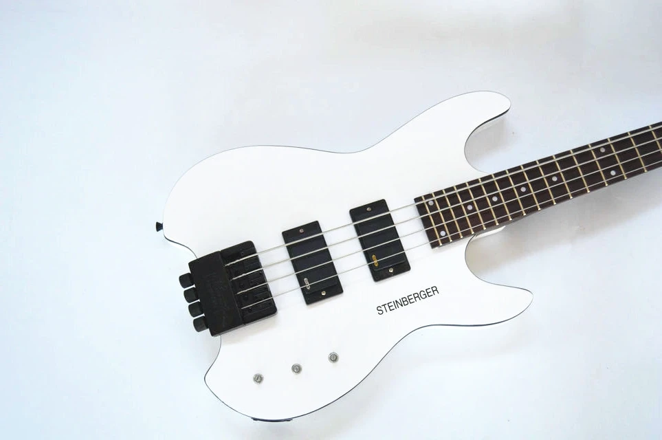 High quality custom white headless 4-string electric bass, white rose-wood fingerboard, free shipping