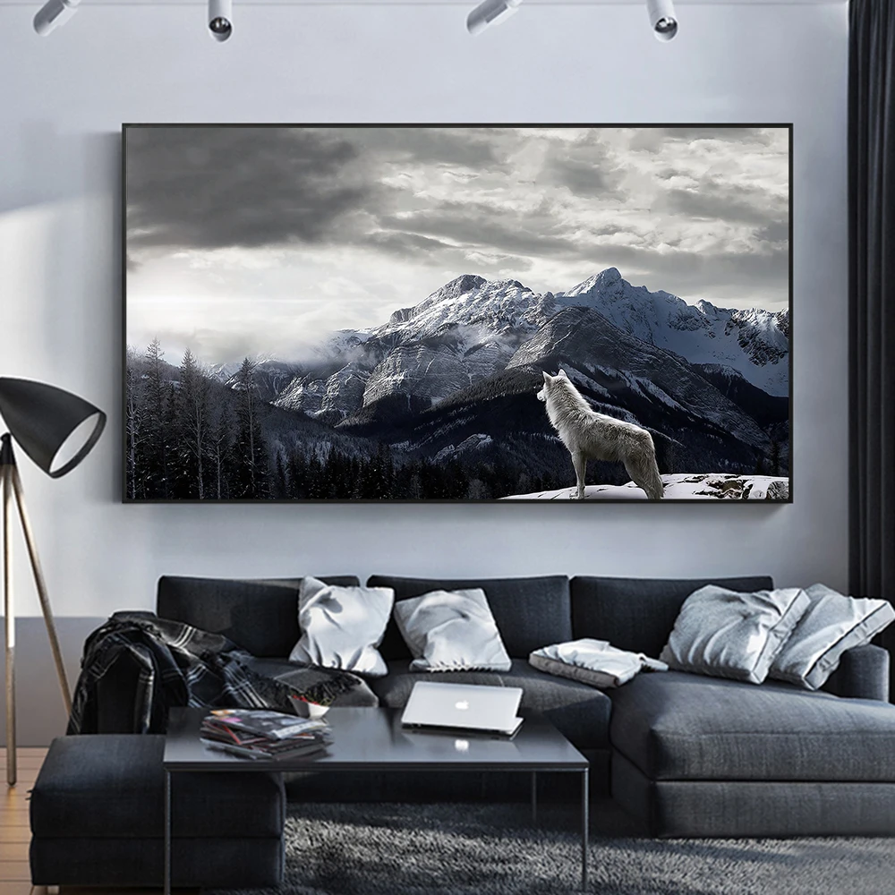 

Modern Canvas Painting Snow Mountain Wolf Poster Wall Art Picture for Living Room Cuadros Home Decor HD Printed Artwork No Frame