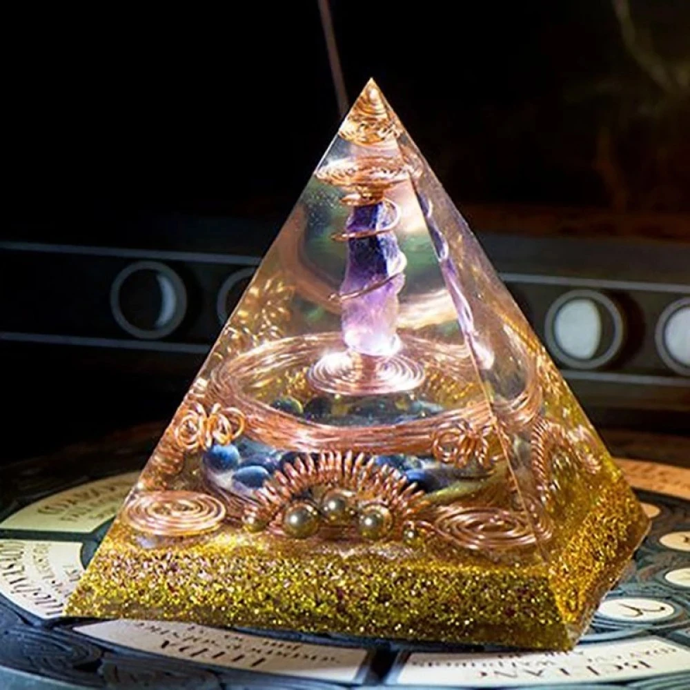 High Frequency Reiki Divination Tarot Orgone Pyramid Natural Amethyst Orgonite | Copper Coil Matrix Block EMF Radiation