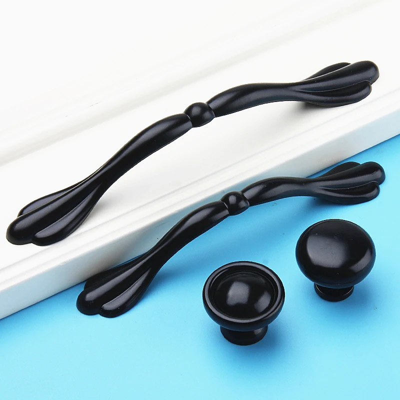 Aluminum Alloy Black Cabinet Handles American Style Solid Kitchen Cupboard Pulls Drawer Knobs Furniture Handle Hardware