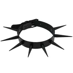 Big Long Spiked Choker Collar CyberPunk Leather Spike Chockers Necklace For Women Men Rave Goth Costumes Jewelry