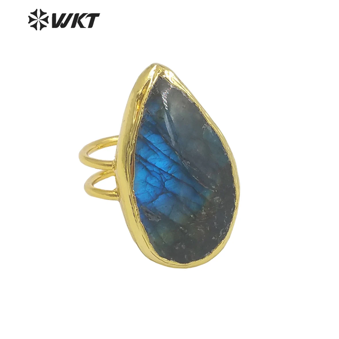 

WT-R386 WKT 2023 New Style Flashing Labradorite Ring Oval Shape Waterdrop Noble Natural Gemstones For Girls Gift