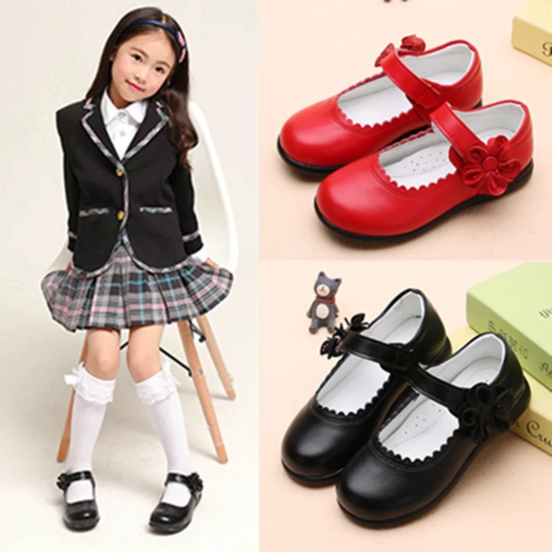 Red pink White Black Childrens Girls Leather Shoes Girls Princess Shoes kids school student Dress Shoes 4 5 6 7 8 9 10 11 12-15T