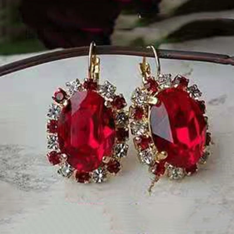 Fashion Oval Shape Round Red CZ Women Drop Dangle Earring Noble Lady Accessories Top Quality Birthday for Mother Shine