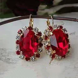 Fashion Oval Shape Round Red CZ Women Drop Dangle Earring Noble Lady Accessories Top Quality Birthday for Mother Shine