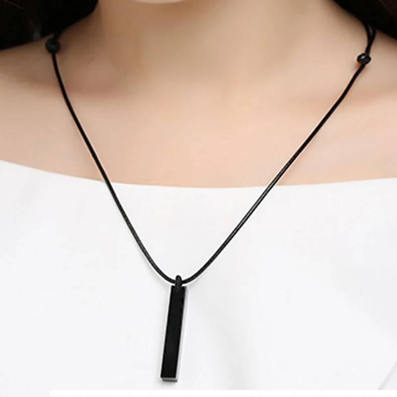 Wholesale Black Cuboid Obsidian Stone Pendant Necklace For Women Men Rope Chain Student Gift European Original Fashion Jewelry