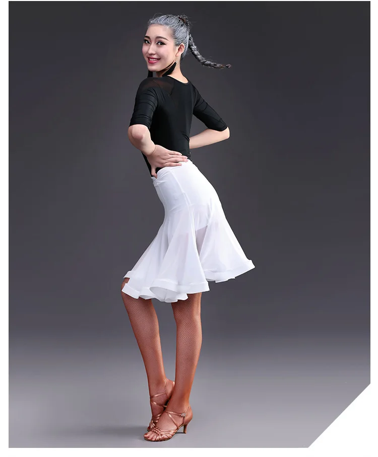 Adult Woman Latin Dance Skirt Tango Costume Sexy Rumba Samba Ballroom Dance Skirt for Women Dancing Training Dress Black White