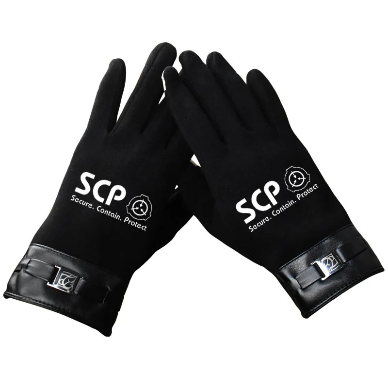 SCP Special Containment Procedures Foundation Logo Cosplay Gloves Plus Velvet Thick Warmth Riding Gloves