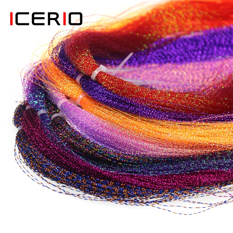 ICERIO 4 paquetes Krystal Flash hilo en espiral Flashabou oropel holográfico atado de moscas anzuelo señuelo pesca Material de fibra de cristal