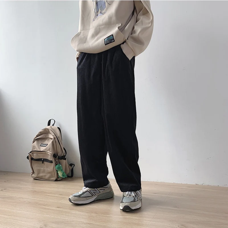 Casual Loose Straight Pants Slacks Elastic Waistband Pant Joggers Corduroy Trousers Men\'s Work Pants Wide Leg Trousers Man Baggy