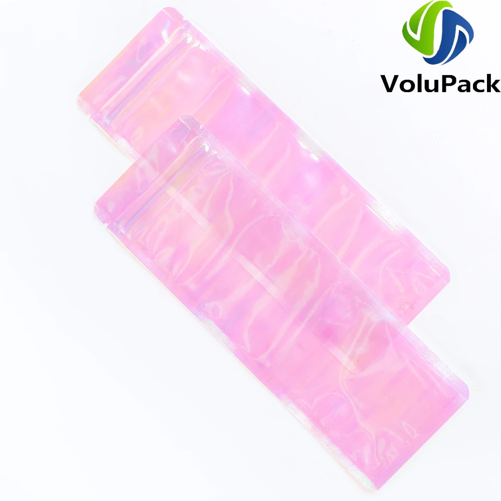 Recyclable Plastic PP Mylar Bags, Reusable Ziplock Bags, Translucent Pink Tear Notch Pouches, Storage Bags, High Quality