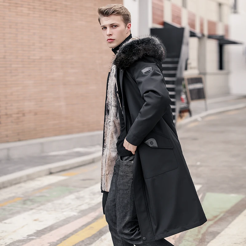 

Parka Men's Winter Goose Down Jacket Real Rabbit Fur Coat Hooded Raccoon Fur Collar Warm Parkas Men 2020 1916 KJ3112