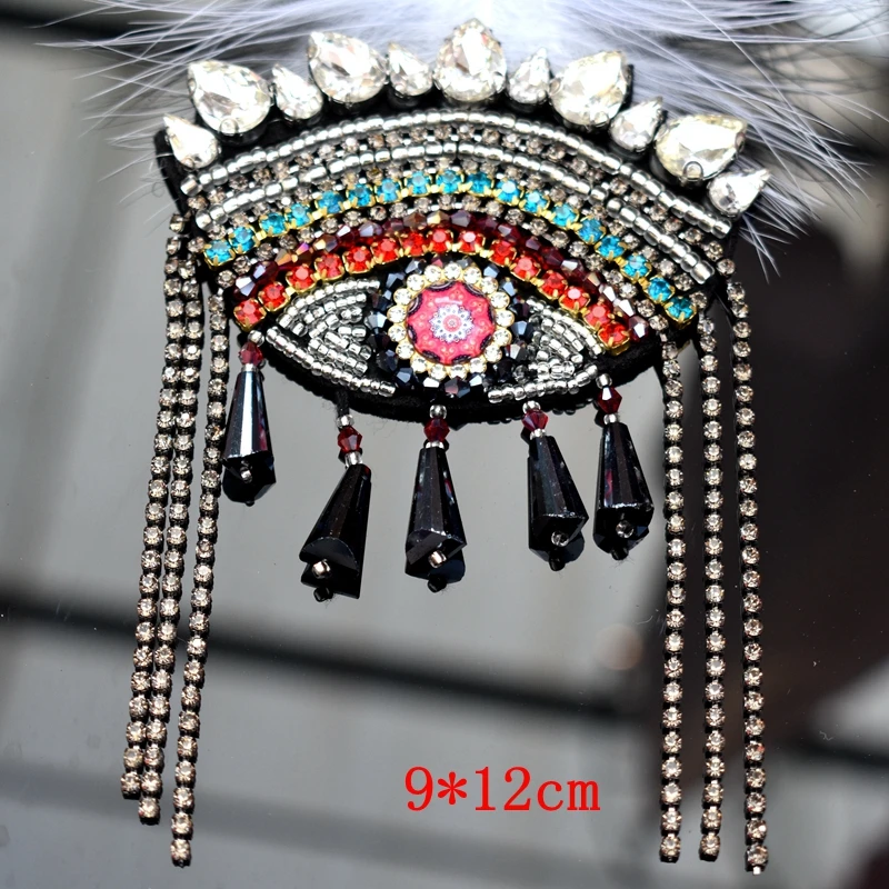 Flower Sew-on Folding Fan Patches Badges Crystal Beads Appliques wholesale Jellyfish Patches T-shirt Diy Bags Decor