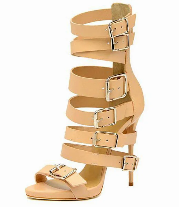 Women Buckle Straps Cut out Sandals Gladiator Belt Fasten Heels Open toe Thin Heels Back Zipper Party High Heels Sandal Booties