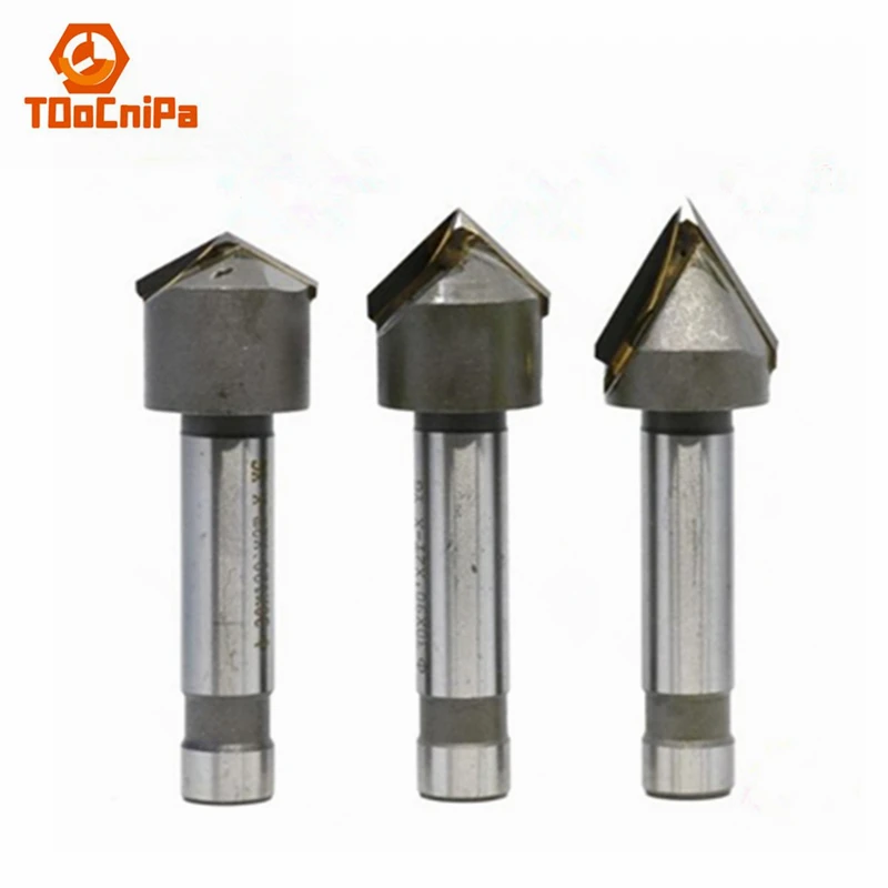 Inlaid Alloy Chamfering Knife Straight Shank Over-center 90°Welded Countersink drill 1234°V-groove Tungsten Steel Milling Cutter