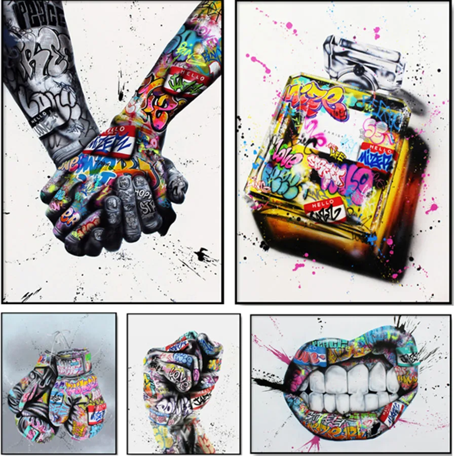 Street Graffiti Art Lover Hands 5D Diy Diamond Painting Full Square Round Diamond Embroidery Mosaic Boxing Lip Teeth Perfume Eye