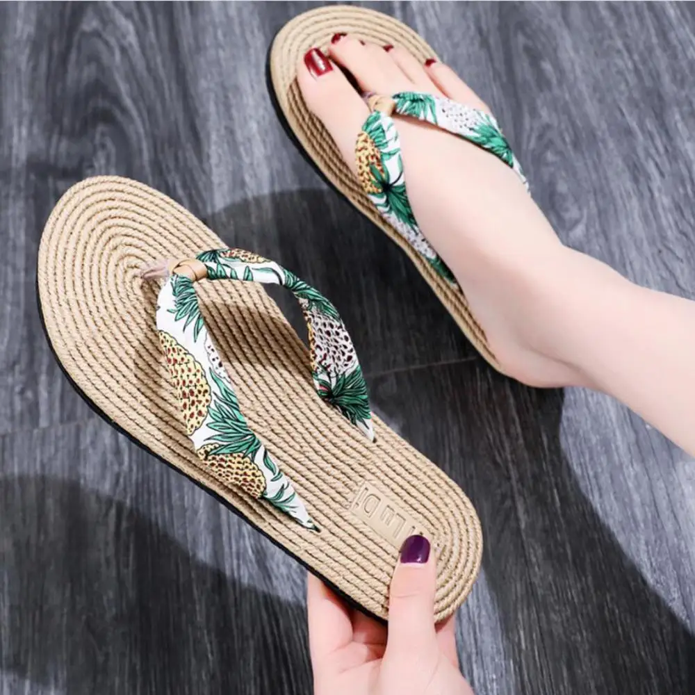 Chanclas florales de verano para mujer, sandalias de playa, tangas antideslizantes, zapatillas