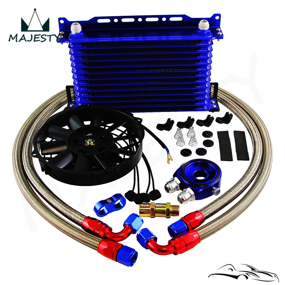 

13 Row AN10 Trust 262MM Oil Cooler Kit Filter Adaptor Kit+7" Electric Fan Kit
