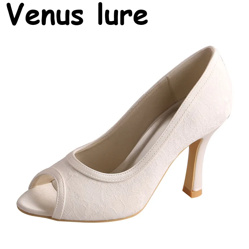 

Venus lure 3.5 inch High Heel Ivory Color Shoes for Women Bride Peep Toe