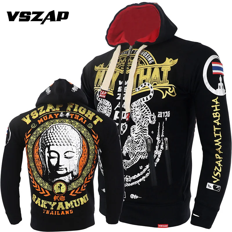 VSZAP MMA Hoodie Muay Thai Tiger Fighting Hoodies Fleece Jacket Men Sweatshirts Running Gym Boxing Martial Art Coat Hoodie