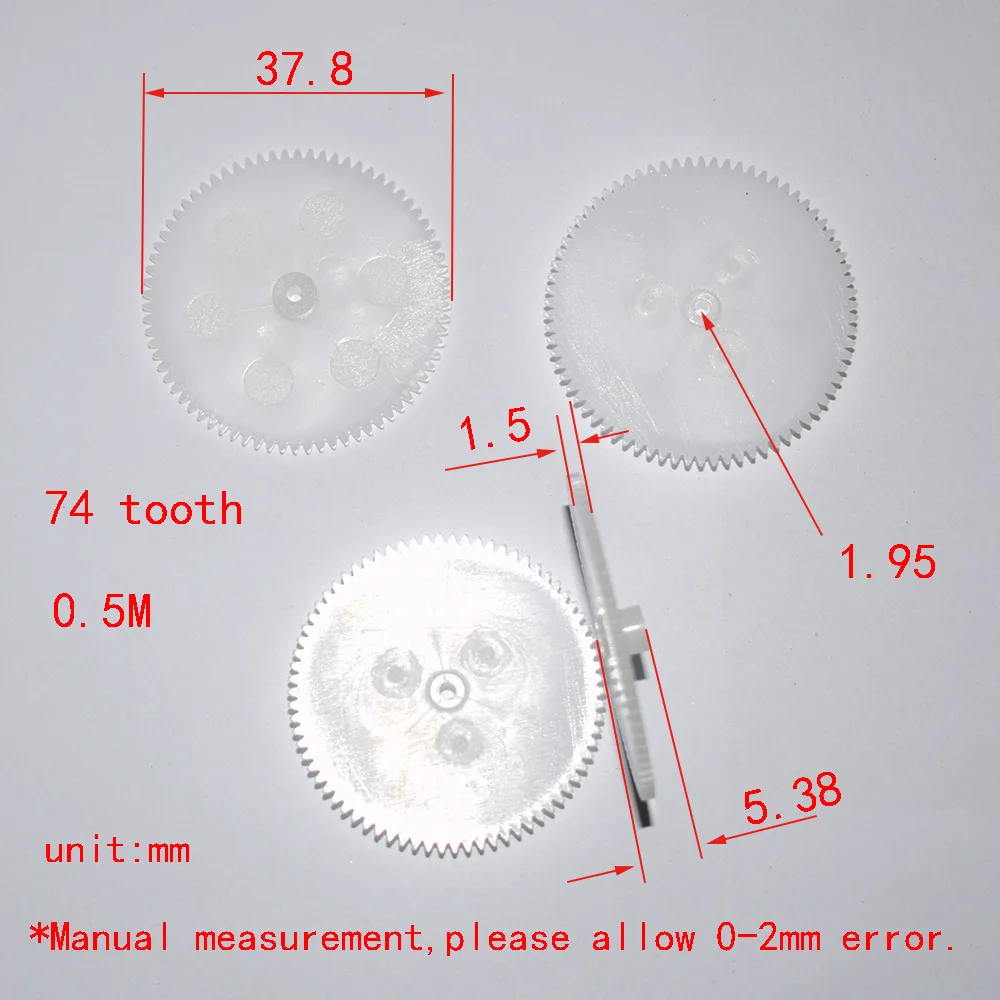 742A 0.5M Big Plastic Gear  74 Tooth 2mm Hole Motor Gears Science and Technology Toy Accessories 10pcs/lot