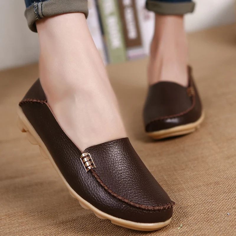 Flat Shoes Women Slip On Shoes For Women\'s moccasins Genuine Leather Loafers Women Flats Ladies Shoes Plus Size Sapato Feminino