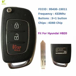 KEYECU OEM oryginalny pilot bez kluczyka klucz składany 3 przyciski 434MHZ 4 d60 80BIT dla 2012-2015 Hyundai HB20 95430-1S011 1 s001 OKA-866T