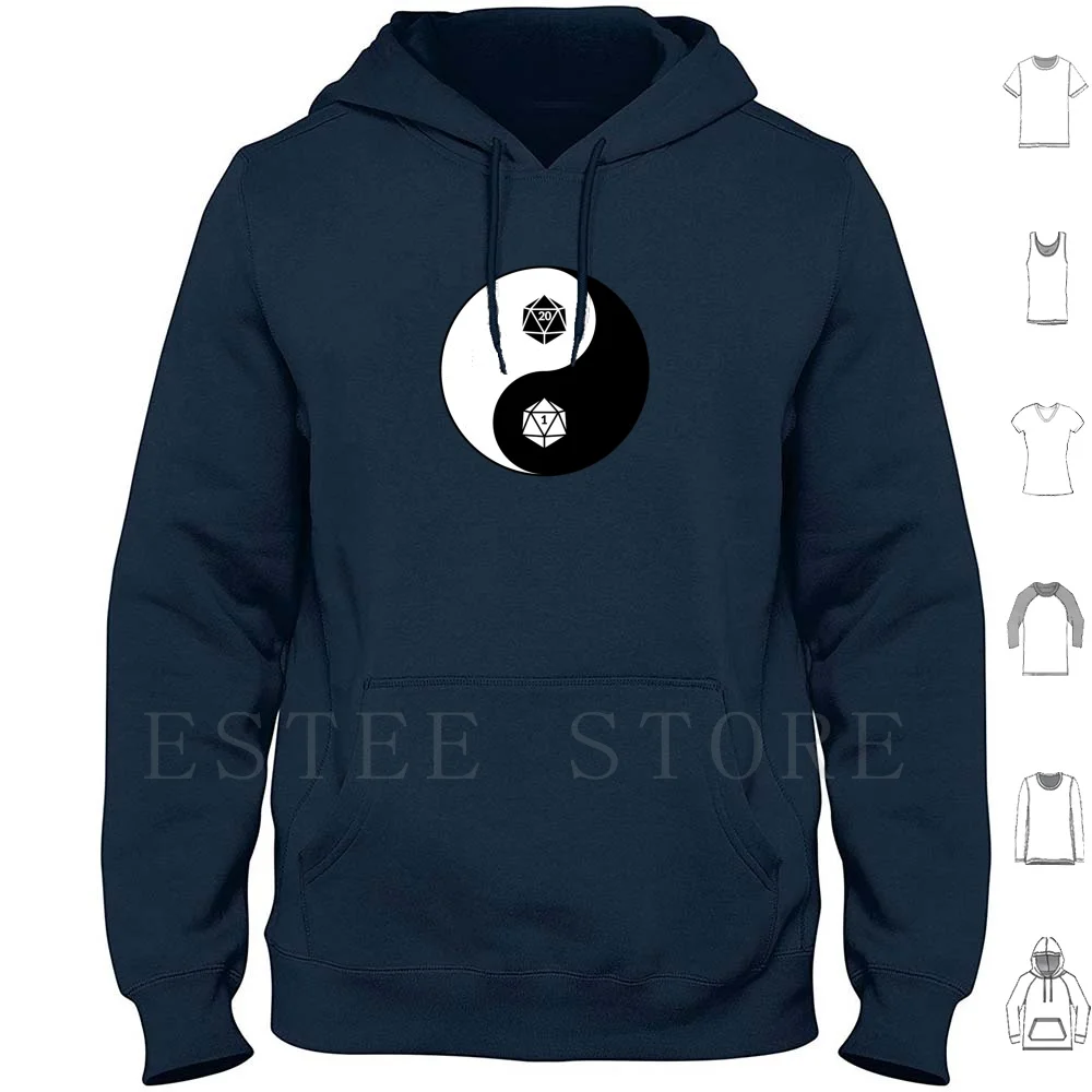 Yin Yang D20 And Dice Rpg Tee Hoodie Long Sleeve D D And Geek Gamer Nerd Tabletop Roleplaying Rpg Wizard Magic Might Sword